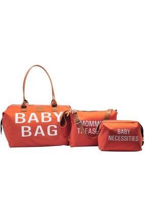 Baby Bag Tasarım 3 Lü Set Kiremit Anne Bebek Bakım Ve Kadın Çantası AYB-BB3C