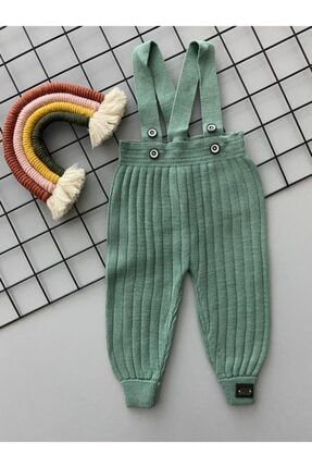 Mint Rengi Önden Düğmeli Askılı Ayarlanabilir Unisex Bebek Triko Salopet Tayt Pantolon salopet01