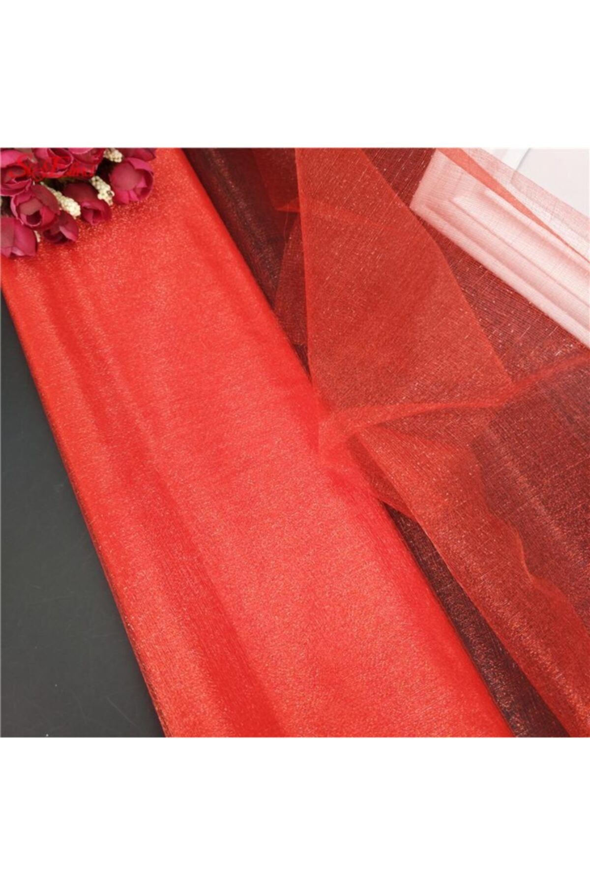 Red Color 50 Meters Ball Crystal Tulle Fabric Width 3 Meters Engagement Bundle Tulle Suitcase Room Door Ornament