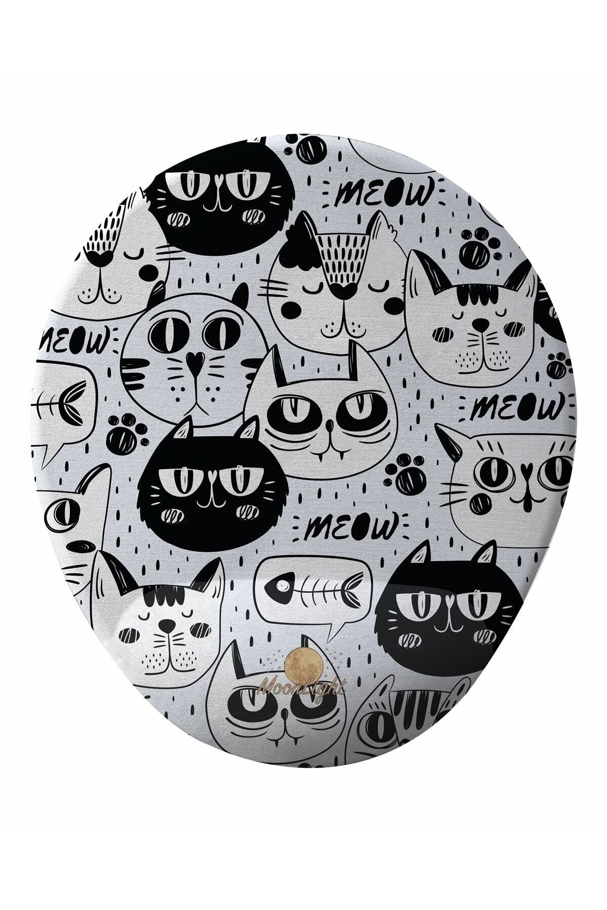 Cat Black White Bilek Destekli Tasarım Mouse Pad