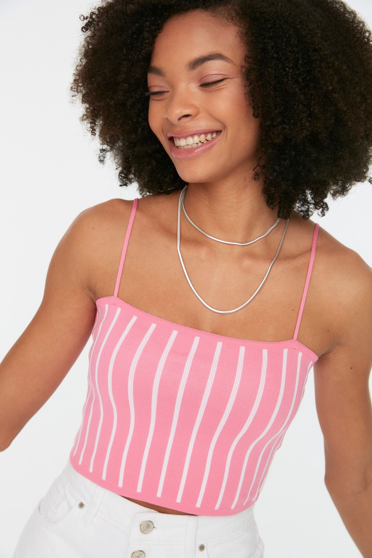 Trendyol Collection-Rosa Super Crop Color Block Strickwaren dünne Bluse TWOSS22BZ1542 3