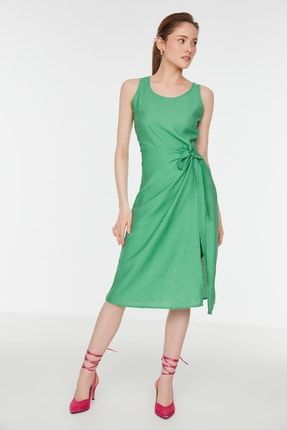 Yeşil Bağlama Detaylı Elbise TWOSS22EL0259