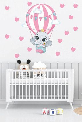 Kalpler Ve Balonlu Bebek Fil Çocuk Odası Duvar Sticker SPT1301