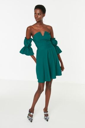 Zümrüt Yeşili Nervür Detaylı Elbise TPRSS20EL2647