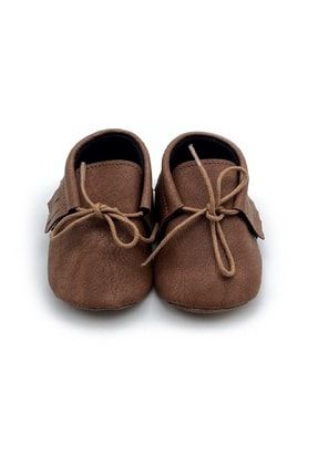 Erkek Kız Bebek Kahverengi El Yapımı Bağcıklı Makosen Bebek Ayakkabıları PANMAKNBK