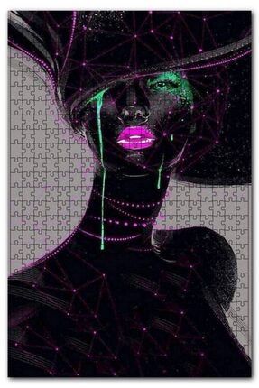 Siyahi Kadın Ve Neon Makyajı 120 Parça Puzzle Yapboz Mdf (ahşap) Puz7791D-120