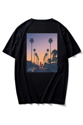 Erkek Siyah T-shirt Tropical Sırt Baskılı Oversize Tişört TS-TROPICTSHRT