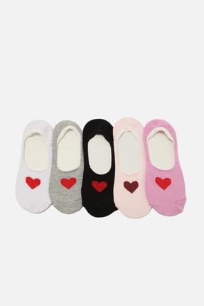 Lila 5'li Paket Kalp Nakışlı Örme Babet Çorap TWOSS21CO0021
