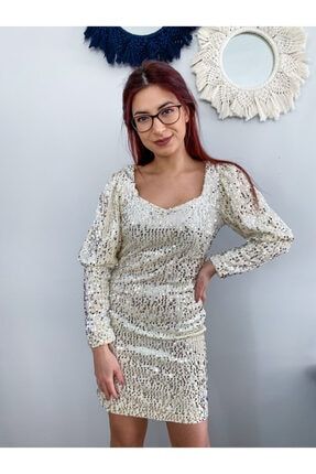Kadife Payetli Mini Elbise ESE2435