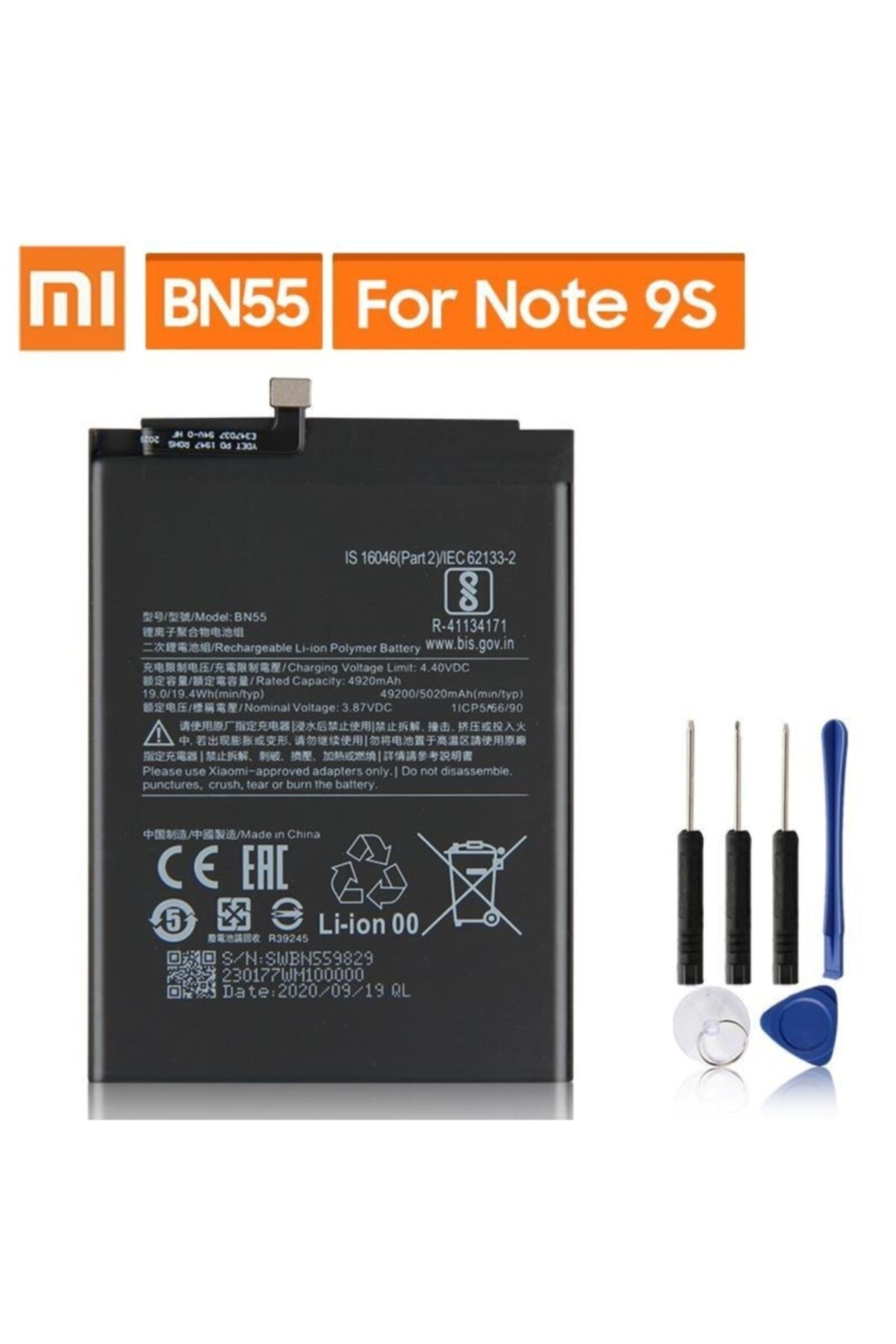 Tıklakap Xiaomi Redmi Note 9S Batarya Servis & Tamir Seti BN55 5,020 mAh