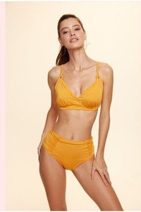 Kadın Sarı Bardot Yüksek Bel Bikini Tek Alt NG229204