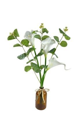 Şişede Okaliptuslu Gala Çiçeği 3 Adet Gala Çiçeği Yapay Çiçek 85014