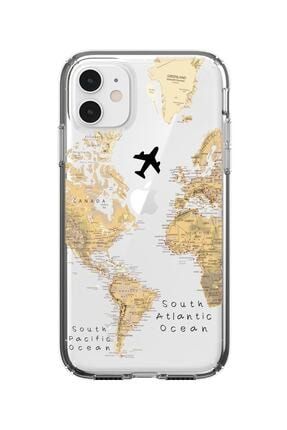 Iphone 11 Dünya Harita Desenli Premium Şeffaf Silikonlu Kılıf BilişimAkademiDHVNT