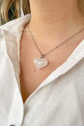 Kristal Kuvars Taşı Doğal Taşlı Kalp Kolye kolye-43-kalp