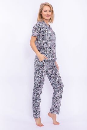 Leopard Siyah Kadın Gömlek Pijama Takımı PC8252-S