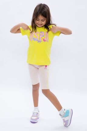 Limon Sarısı Kız Çocuk Bermuda Tayt Takım US1084-C