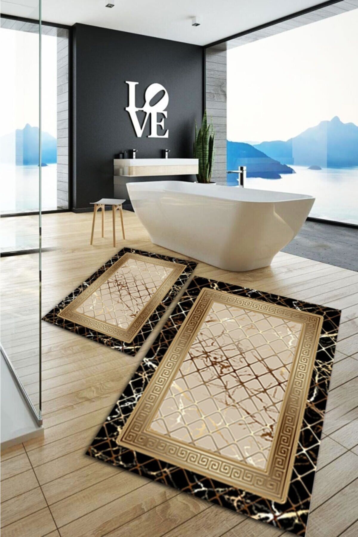 SARAZ HALI Gold Çerçeve Desen Black Gold