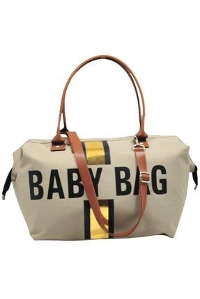 Baby Bag Tasarım Altın Çizgili Bej Anne Bebek Bakım Ve Kadın Çantası AYB-BSTCCA