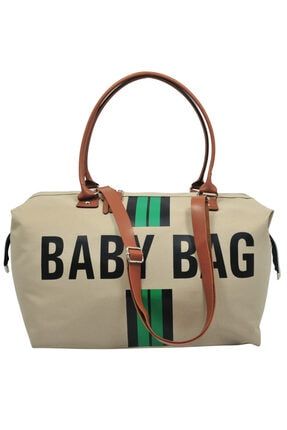 Baby Bag Tasarım Yeşil Çizgili Bej Anne Bebek Bakım Ve Kadın Çantası AYB-BSTCC
