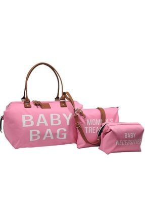 Baby Bag Tasarım 3 Lü Set Pembe Anne Bebek Bakım Ve Kadın Çantası AYB-BB3C