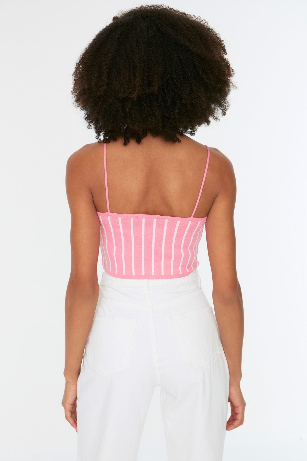 Trendyol Collection-Rosa Super Crop Color Block Strickwaren dünne Bluse TWOSS22BZ1542 5