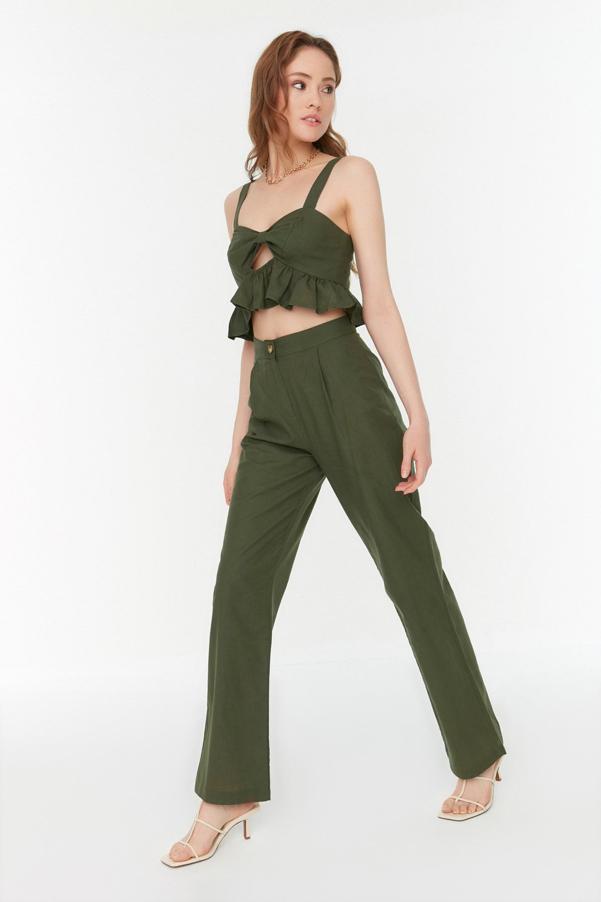 Trendyol Collection Hose Khaki Wide Leg Fast ausverkauft