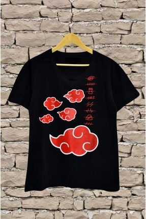 Naruto Shippuden Akatsuki Cloud Kırmızı Bulut Baskılı Siyah Tshirt tişört-naruto-shippuden-akatsuki