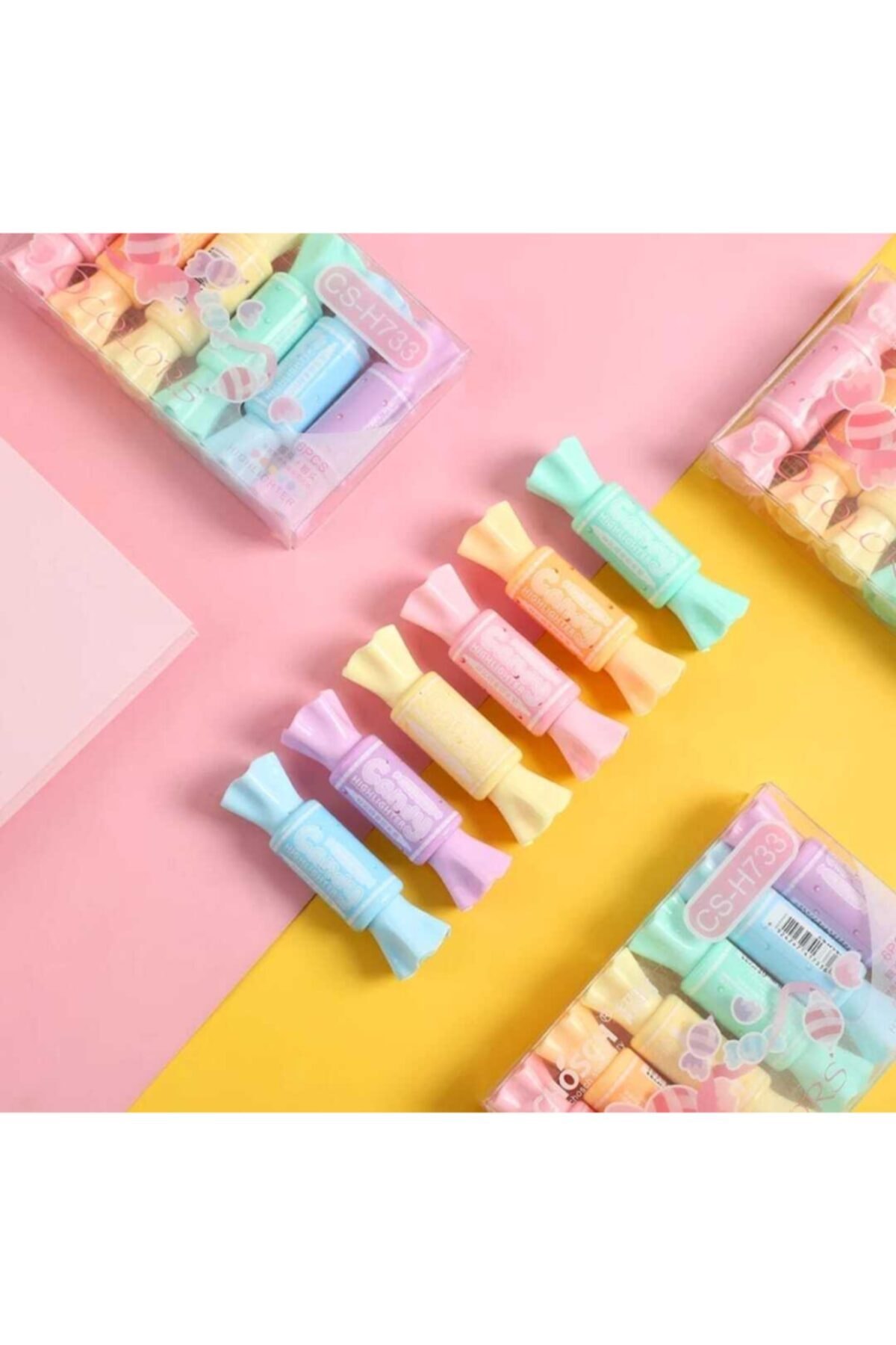 EGE FOTOKOPİ ve KIRTASİYE Sweet Candy - Şeker Şekilli Fosforlu Kalem Seti - Çift Taraflı 6 Renkli Set