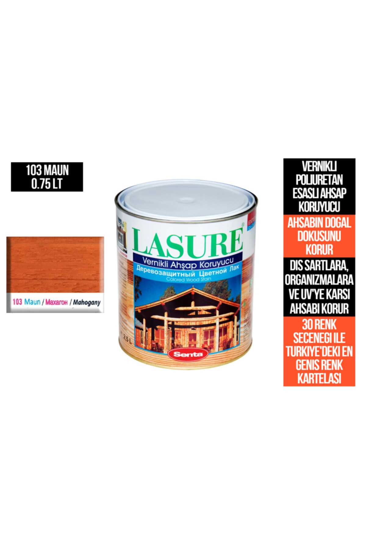 Senta Lasure Ahşap Koruyucu Vernik 103 Maun 0.75 Lt (PİNOTEX VERNİK)