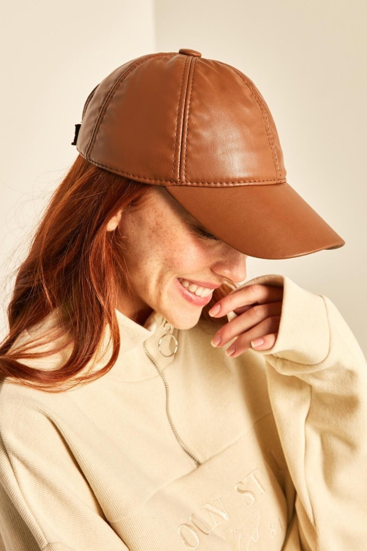 NESVAY ACC.-Nesvay 13604 Tan Leather Cap - Pu Fabric, Spk-3619 2