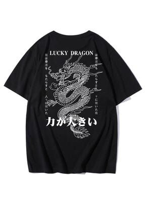 Erkek Siyah T-shirt Lucky Dragon Baskılı Oversize T-shirt TW-TOKYOTSRTLER