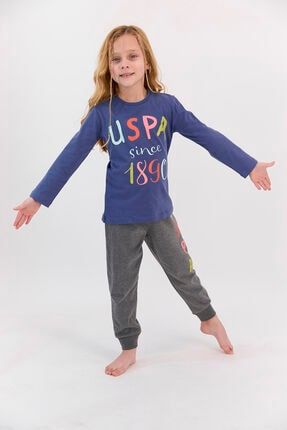 U.s. Polo Assn Açık Indigo Kız Çocuk Uzun Kol Ribanalı Pijama Takımı US965-4