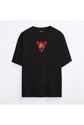 Unisex 3d Aslan Tasarım Siyah Oversize Tshirt 3DasOx