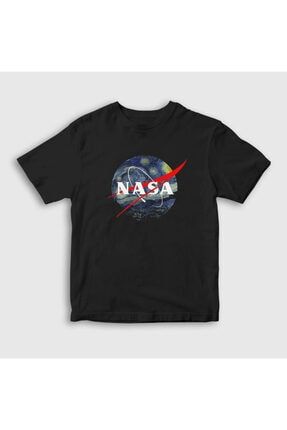 Unisex Çocuk Siyah Van Gogh Logo Nasa Space Uzay T-shirt 284172tt