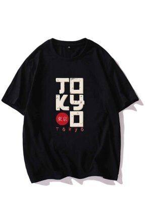 Erkek Siyah T-shirt Tokyo Baskılı Oversize Tişört TW-TOKYOTSRTLER