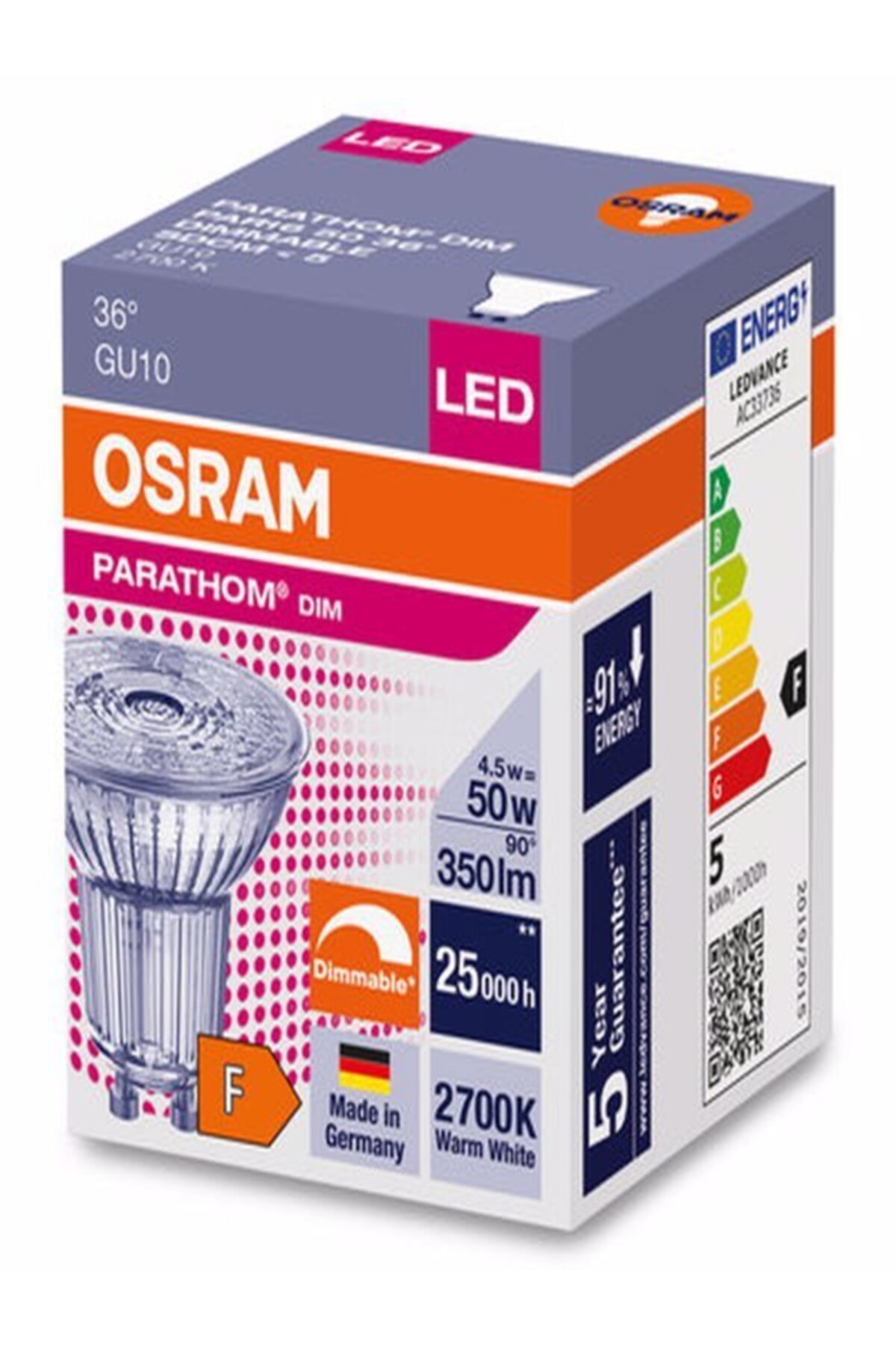 Osram Parathom Led Spot 4.5-50w Gu10 2700k Sarı Işık Dimmable