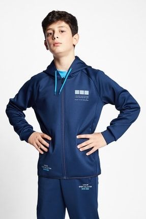 Koyu Lacivert Çocuk Fermuarlı Kapüşonlu Sweatshirt 22b-3101 22BTCS003101