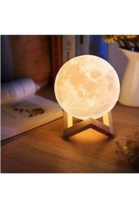 Standlı Dekoratif 3d Moon Ay Lambası Beyaz Gövde- Sarı Işık Rengi Eşsiz Tasarım (pille Çalışır.) ldrmoonlamp1