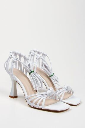 Kadın Beyaz Kafes Ince Topuklu Ayakkabı - 10 Cm Ince Topuklu Yazlık Ayakkabı RCTR-AB-0006