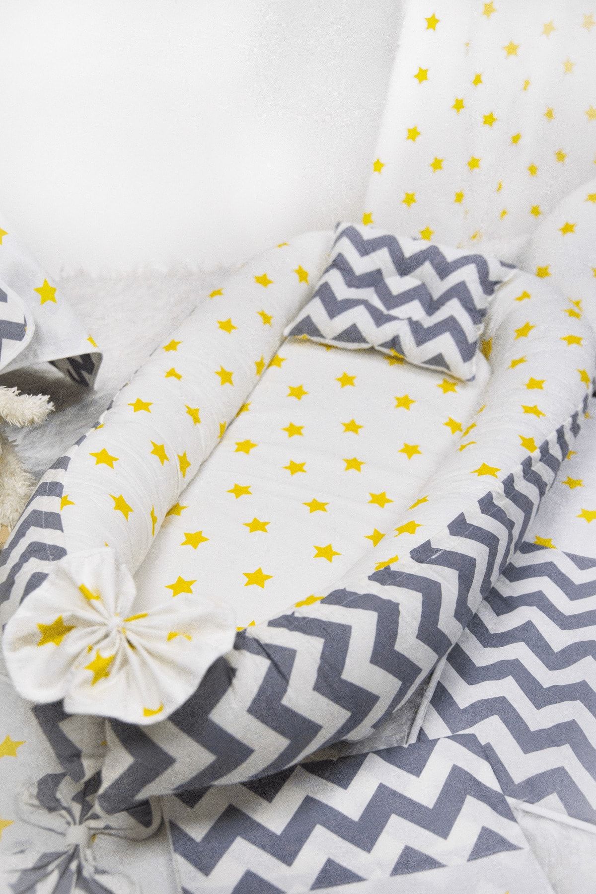 Babynest Full Set 9 Parça İhtiyaç Ürünleri Sarı Yıldız Ve Gri Zikzak