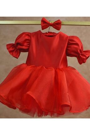 Kırmızı Janjan Etekli Prenses Kol Detaylı Kabarık Elbise TYC00365268129