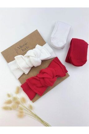 Kız Çocuk Beyaz Ve Kırmızı Ribana Bandana Ve Çorap Seti TYC00365435429