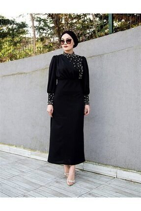 Inci Detaylı Özel Gün Elbisesi-siyah incii9-s