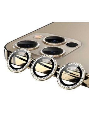 Iphone 13 Pro Max Uyumlu Tekli Taşlı Kamera Lens Temperli Cam Koruyucu Gold Z002.12.01.002P1