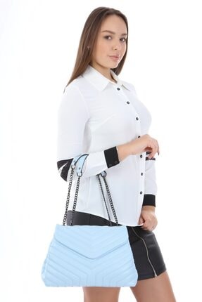 Kadın Mavi Renk Kapitone Kesim Tasarımlı Zincir Askılı Çanta FRP5054