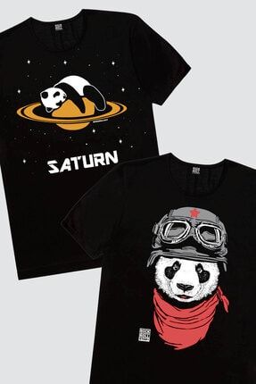 Erkek Siyah Bandanalı Panda, Satürnde Panda 2'li Eko Paket T-shirt 1M1BM802AS