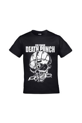 Unisex Siyah Five Finger Death Punch - Kurukafa Baskılı Tshirt ORJ-TM-394