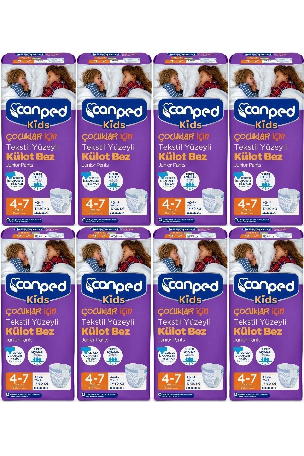 Canped Kids Çoçuklar Için Külot Bez Tekstil Yüzeyli Yaş:4-7 (17-30kg) 72 Adet (8pk*9)