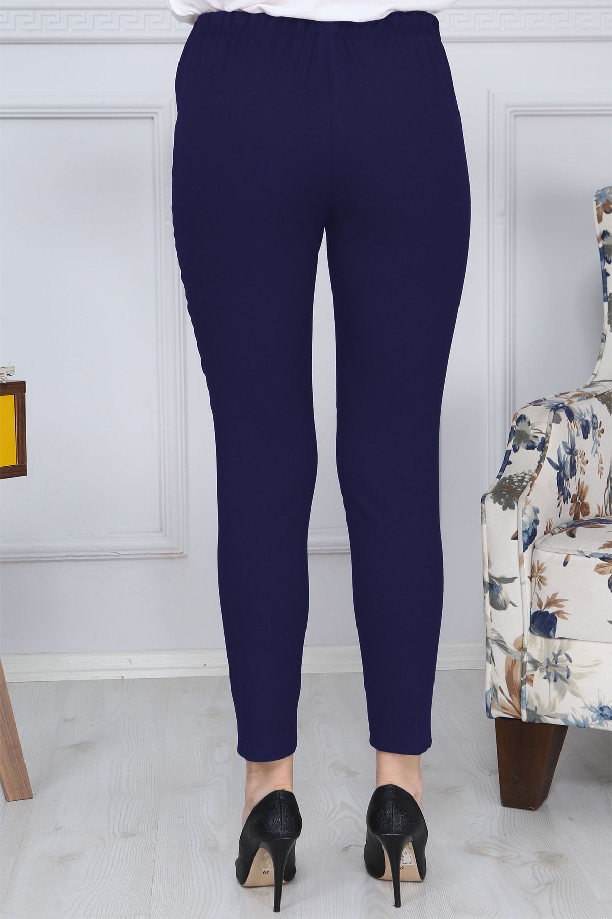 Gül Moda-Pantaloni de damă, albastru bleumarin, cu picior îngust, cu talie elastică, din material lycra, fără buzunare G004 6
