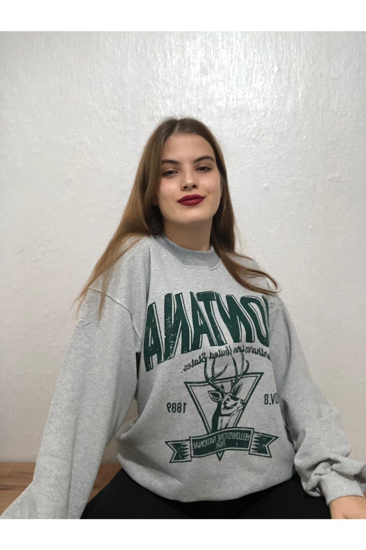 mekabutik yesil montana baskili gri sweatshirt fiyati yorumlari trendyol